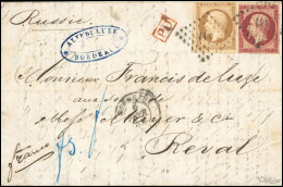 Obl. 9 + 18 -- 10c. Bistre-jaune + 1F. Carmin Obl. PC 441 S/lettre Frappée Du CàD De BORDEAUX Du 6 Février 1854 à Destin - 1852 Luis-Napoléon