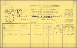 Obl. Feuille Des Chargements Pour Bureau Ambulant De PARIS à NANTES Pour Le Bureau De MONTSURS Avec CàD Et Frappée De L' - 1853-1860 Napoleon III