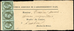 Obl. 11 -- Bande De 3 Du 1c. Olive Obl. S/bande De Journal Complète Frappée Du CàD D'AIX-EN-PROVENCE Du 4 Février 1862.  - 1853-1860 Napoléon III.