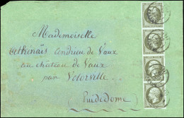 Obl. 11 -- Bande De 4 Du 1c. Olive, Belles Marges Obl. Du CàD De ROANNE Du 27 Octobre 1861 S/bande De Journal Complète à - 1853-1860 Napoléon III.