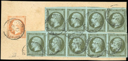 Obl. 11+ 16 -- 1c. Olive. Bande De 5 Et Bande 4 + 40c. Orange Obl. Du CàD Du 12 Août 1861 S/fragment. SUP. - 1853-1860 Napoleon III