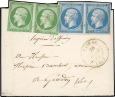 Obl. 12+ 14 -- Paire Du 5c. Vert + Paire Du 20c. Bleu Obl. S/bande De Papier D'affaire Frappée Du CàD De VAYRAC Du 26 Ja - 1853-1860 Napoléon III.