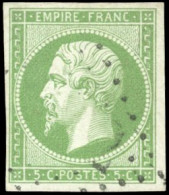 Obl. 12a -- 5c. Vert-jaune. Obl. GC Légère. SUP. - 1853-1860 Napoléon III