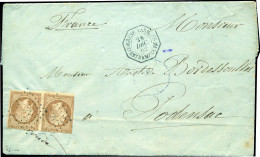 Obl. 13A -- Paire Du 10c. Bistre (marges Courtes) Obl. Ancre S/lettre Frappée Du CàD CORRESP. D'ARMEE ESTRAMADURE Du 25  - 1853-1860 Napoléon III.