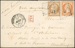 Obl. 13 + 16 -- 10c. Bistre + 40c. Orange Obl. PC 2282 S/lettre Frappée Du CàD De NOGENT-SUR-SEINE Du 27 Août 1860 à Des - 1853-1860 Napoléon III