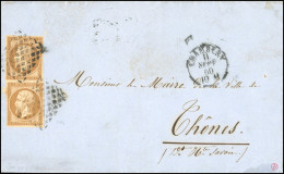 Obl. 13Acx 2 -- 10c. Bistre-brun Obl. Grille S/lettre Frappée Du CàD De CHAMBERY Du 11 Septembre 1860 à Destination De T - 1853-1860 Napoleon III