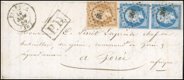 Obl. 13B + 14x2 -- 10c. Bistre + Paire Du 20c. Bleu Obl. PC 361 S/lettre Frappée Du CàD De BELPECH Du 10 Novembre 1869 à - 1853-1860 Napoléon III