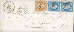 Obl. 13B + 14x2 -- 10c. Bistre + Paire Du 20c. Bleu Obl. PC 361 S/lettre Frappée Du CàD De BELPECH Du 10 Novembre 1869 à - 1853-1860 Napoleon III