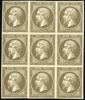 (*) 14 -- 20c. Brun. Bloc De 9. Essai De Couleur. TB. - 1853-1860 Napoléon III.