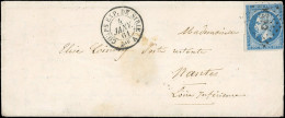 Obl. 14A -- 20c. Bleu, Obl. CESA, S/lettre Frappée Du CàD CORPS EXP. DE SYRIE Du 4 Janvier 1861 à Destination De NANTES  - 1853-1860 Napoléon III.