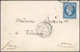 Obl. 14A -- 20c. Bleu, Obl AAH S/lettre Frappée Du CàD ARMEE D'ITALIE - QR GL 5E CORPS Du 18 Juin 1859 à Destination De  - 1853-1860 Napoléon III.