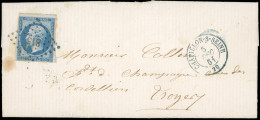 Obl. 14A -- 20c. Bleu Obl. PC 815 S/lettre Frappée Du CàD De CHATILLON-SUR-SEINE Du 5 Décembre 1861 à Destination De TRO - 1853-1860 Napoléon III