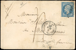 Obl. 14A -- 20c. Bleu. Obl. CEM B S/lettre Frappée Du CàD CORPS EXP. Du 1er Novembre 1862 à Destination Du MAS D'AGENAIS - 1853-1860 Napoleon III