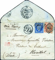 Obl. 14A + 16 -- 20c. Bleu + 40c. Orange Obl. PC 1714 S/lettre Frappée Du CàD De LIBOURNE Du 22 Août 1860 à Destination  - 1853-1860 Napoléon III