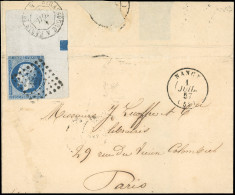 Obl. 14Aa -- 20c. Bleu Foncé, Grand Bord De Feuille Avec Carré De Repère, Obl. PC 2217 S/lettre Frappée Du CàD De NANCY  - 1853-1860 Napoléon III.