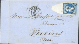 Obl. 14Ai -- 20c. Bleu, BdeF Avec Filet D'encadrement, Obl. PC 3222 S/lettre Frappée Du CàD De ST-OMER Du 9 Mai 1860 à D - 1853-1860 Napoleon III