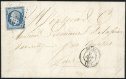 Obl. 15 -- 25c. Bleu Obl. PC 2738 S/lettre Frappée Du CàD De ROUEN Du 28 Juin 1854 à Destination De CONCHES - EURE. 2 Su - 1853-1860 Napoleon III