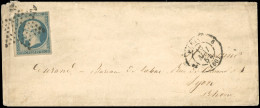 Obl. 15a -- 25c. Bleu Laiteux (léger Déf.) Obl. étoile Muette S/lettre Frappée Du CàD De PARIS (60) Du 13 Mai 1854 à Des - 1853-1860 Napoleon III