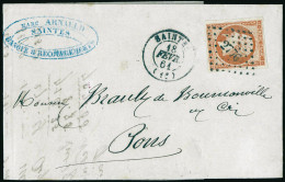 Obl. 16 -- 40c. Orange Obl. PC 2776 S/lettre Frappée Du CàD De SAINTES Du 18 Février 1861 à Destination De PONS. Arrivée - 1853-1860 Napoléon III.