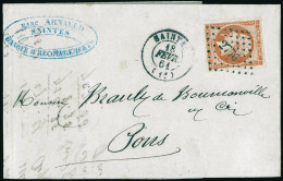 Obl. 16 -- 40c. Orange Obl. PC 2776 S/lettre Frappée Du CàD De SAINTES Du 18 Février 1861 à Destination De PONS. Arrivée - 1853-1860 Napoleon III