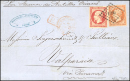 Obl. 16+ 17Ad -- 40c. Orange + 80c. Carmin Vermillonné Obl. PC 1495 S/lettre Frappée Du Cachet Rouge Encadré ''P.P.'' Et - 1853-1860 Napoleon III