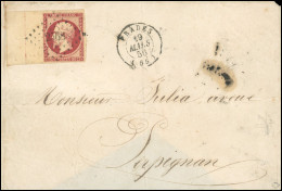 Obl. 17Ag -- 80c. Carmin, Avec Filet D'encadrement, Obl. PC 2568 S/lettre Frappée Du CàD De PRADES Du 19 Mars 1856 à Des - 1853-1860 Napoléon III.