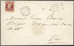 Obl. 18 -- 1F. Carmin Obl. PC 823 S/lettre Frappée Du CàD De CHAUMONT-EN BASSIGNY Du 18 Avril 1854 à Destination De PARI - 1853-1860 Napoléon III