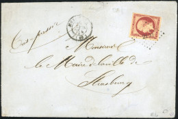 Obl. 18 -- 1F. Carmin Obl. PC 2199 S/lettre Frappée Du CàD De MULHOUSE Du 20 Avril 1854 à Destination De STRASBOURG. SUP - 1853-1860 Napoleon III