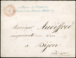 Obl. Lettre En Franchise Frappée De La Griffe Bleue MAISON DE L'EMPEREUR (SERVICE DE LA MAISON MILITAIRE) Et Du CàD BURE - 1862 Napoléon III