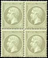 ** 19 -- 1c. Vert-olive. Bloc De 4. B. - 1862 Napoleon III