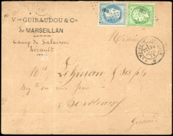 Obl. 20 + 29 -- 5c. Vert + 20c. Bleu Obl. étoile CM S/lettre Obl. Du CàD CAMP DE MONTPELLIER Du 30 Septembre 1871 à Dest - 1862 Napoleon III