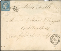 Obl. 22 -- 20c. Bleu Obl. Ancre, S/lettre Frappée Du CàD De CORRESP. D'ARMEES NAVARRE Du 24 Mai 1865 à Destination De MA - 1862 Napoléon III.