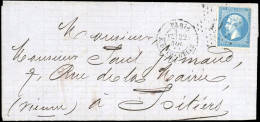 Obl. 22 -- 20c. Bleu Obl. étoile 11 S/lettre Frappée Du CàD De PARIS - R. DE L'ECHELLE Du 22 Novembre 1862 à Destination - 1862 Napoleon III