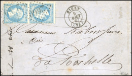 Obl. 22b -- 20c. Bleu. Paire Verticale Tête-Bêche Obl. Légère GC 2660 S/lettre Frappée Du CàD De NIORT Du 9 Août 1867 à  - 1862 Napoléon III.