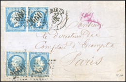 Obl. 22b -- 20c. Bleu Paire Tête-Bêche + Paire Obl. GC 2660 S/lettre Frappée Du CàD De NIORT Du 27 Décembre 1867 à Desti - 1862 Napoleon III