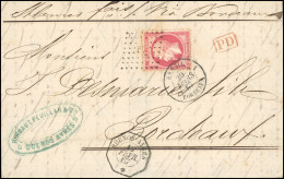 Obl. 24 -- 80c. Rose Obl. Ancre S/lettre Frappée Du CàD De BUENOS-AYRES Du 17 Février 1867 à Destination De BORDEAUX. Ca - 1862 Napoleon III