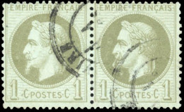 Obl. 25 -- Paire Du 1c. Vert-bronze. Obl. Variété à La Cigarette Tenant à Normal. TB. - 1863-1870 Napoleon III With Laurels