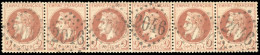 Obl. 26B -- Bande De 6 Du 2c. Rouge-brun. Type II. Obl. GC 2046. SUP. - 1863-1870 Napoléon III Lauré