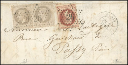 Obl. 26B + 27 X 2 -- 2c. Rouge-brun + Paire 4c. Gris. Obl. étoile ''26'' S/lettre Frappée Du CàD De PARIS - RC Du 2 Avri - 1863-1870 Napoléon III. Laure