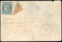 Obl. 28B + 37 -- Coupé Diagonale Du 10c. Bistre Et 20c. Siège Oblitérés GC S/lettre Frappée Du CàD De DOCELLES Du 18 Oct - 1863-1870 Napoleon III With Laurels