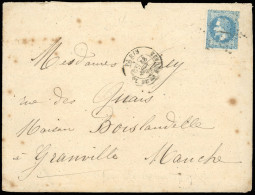Obl. 29B -- 20c. Bleu Obl. S/lettre Frappée Du CàD De PARIS - PLACE DE LA BOURSE Du 18 Septembre 1870 à Destination De G - 1863-1870 Napoleon III With Laurels