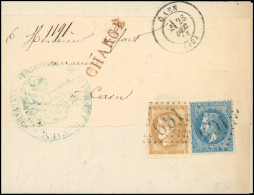 Obl. 29B+ 43 -- 20c. Bleu + 10c. Bistre Obl. GC 691 S/lettre Locale Chargée, Frappée Du CàD De CAEN Du 26 Décembre 1870. - 1863-1870 Napoléon III. Laure