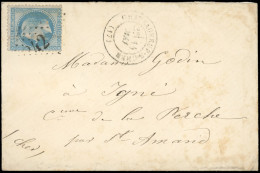 Obl. 29Bb -- 20c. Bleu, Variété à La Corne, Obl. GC 942 S/lettre Frappée Du CàD De CHATEAUNEUF-SUR-CHER Du 14 Mai 1869 à - 1863-1870 Napoleon III With Laurels