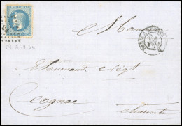 Obl. 29Bc -- 20c. Bleu, Variété Aux Abeilles, Obl. Losange ''PR'' S/lettre Frappée Du CàD De PARIS A RENNES Du 23 Févrie - 1863-1870 Napoleon III With Laurels