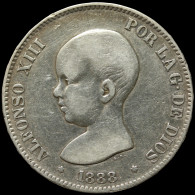LaZooRo: Spain 5 Pesetas 1888 VF / XF - Silver - First Minting