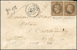 Obl. 30 -- Paire Du 30c. Brun, Variété De Double Piquage, Obl. GC 2748 S/lettre Chargée Frappée Du CàD D'ORTHEZ Du 30 Ao - 1863-1870 Napoleon III Gelauwerd