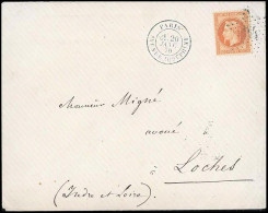 Obl. 31 -- 40c. Orange Obl. étoile Bleue S/lettre Frappée Du CàD Bleu De PARIS - AVENUE JOSEPHINE Du 20 Janvier 1870 à D - 1863-1870 Napoleon III With Laurels