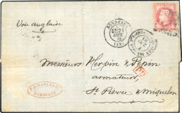 Obl. 32 -- 80c. Rose Obl. GC 532 S/lettre Frappée Du CàD De BORDEAUX Du 24 Septembre 1872 à Destination De ST-PIERRE ET  - 1863-1870 Napoléon III Lauré