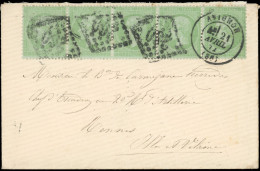 Obl. 35 -- Bande De 5 Du 5c. Vert-pâle S/bleu 4 Timbres Obl. Losange GC, Le 5ième Obl. Du CàD D'AVIGNON Du 21 Avril 1871 - 1863-1870 Napoleon III With Laurels