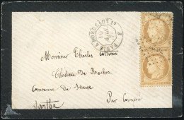 Obl. 36 X 2 -- 10c. Bistre-jaune X 2 Obl. S/lettre Frappée Du Cachet De Ligne PARIS A BORDEAUX Du 10 Avril 1870 à Destin - 1870 Beleg Van Parijs